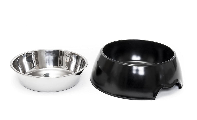 Happilax Non-Skid Melamine Dog Bowl with Removable Stainless-Steel Bowl, 700 ML Black - PawsPlanet Australia