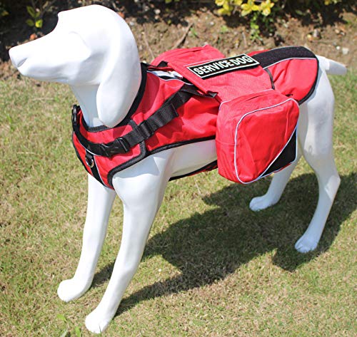 haoyueer SERVICE DOG BACKPACK Harness vest Removable Saddle Bags with label Patches (L Fits Girth 26-31", Red) L Fits Girth 26 - 31" - PawsPlanet Australia