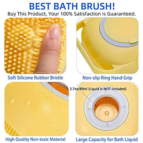 Liseng Dog Silicone Rubber Bathing Brush Pet Massage Shampoo Dispenser Brushes for Dogs and Cats Shower Grooming - Yellow - PawsPlanet Australia