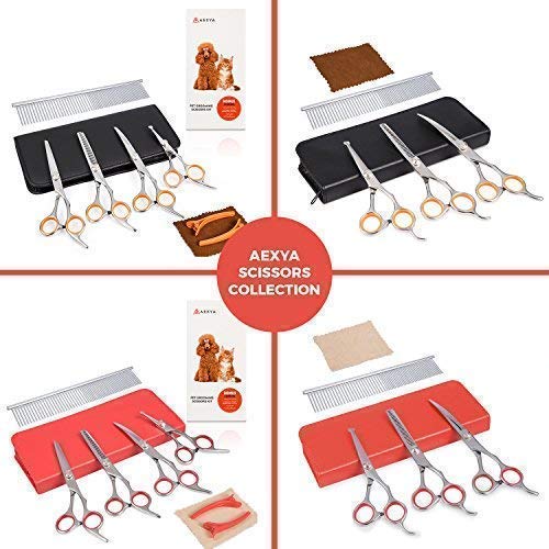 [Australia] - AEXYA Premium Dog Grooming Scissors Kit - Pet Groom Hair Tool Set Stainless Steel - Straight, Thinning and Curved Sharp Shears for Small or Large Dogs, Cats or Other Pets 4 scissors kit Black 