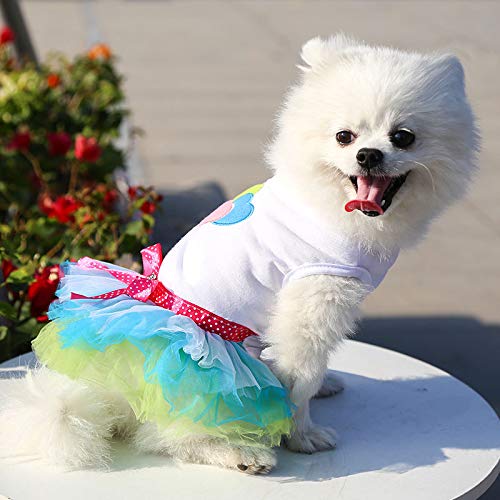 Idepet Spring Summer Pet Dog Cat Puppy Tutu Princess Dress Heart Printed Lace Skirt Clothes Pet Apparel X-Small Blue Lips - PawsPlanet Australia