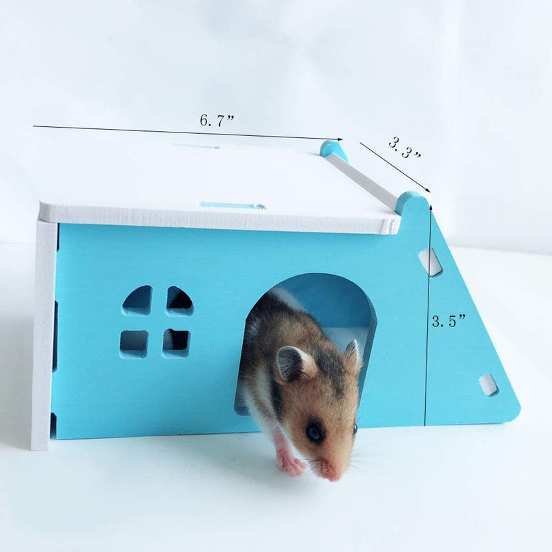 [Australia] - Wooden Hamster House,Hideout Hut Exercise Natural Funny Nest Toy(Pack of 2) (Blue) 