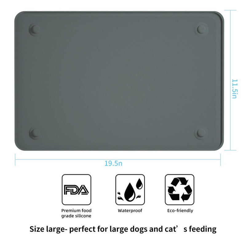 Dog Food Mat, Pet Feeding Mat with Strong Suction Cups - Silicone Waterproof Dog Mat (19x12 inches), Non-Slip Pet Bowl Mat for Protect Floor (Small, Grey) - PawsPlanet Australia