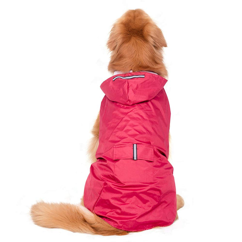 Decdeal Dog Raincoat Rainwear with Hood Leash Hole and Safe Reflective Strips for Medium Large Dogs 5XL Rose red - PawsPlanet Australia