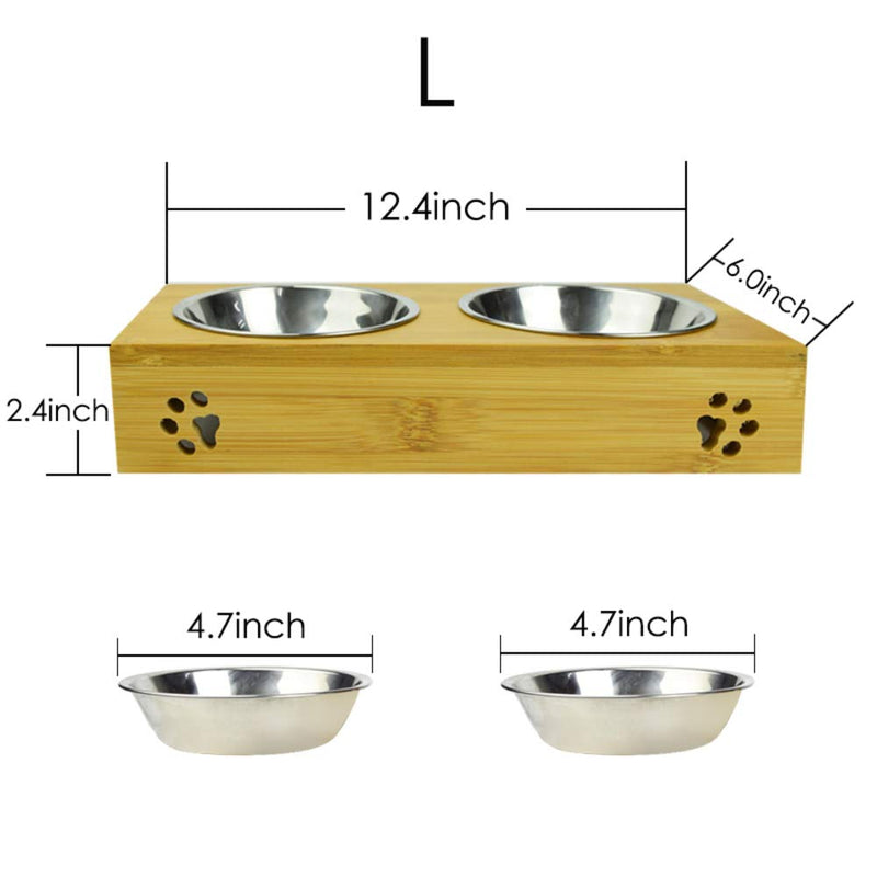 MIGHTYDUTY Raised Pet Bowls Food and Water with 2 Stainless Steel Bowls Dog Cat Elevated Bamboo Non-Slip Stand Feeder Dishes L - PawsPlanet Australia