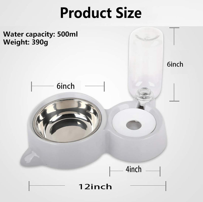 [Australia] - Pet Cat Feeder Waterer,Automatic Water Dispenser Bottle Small Dog Food Bowl Stainless Steel Bowl,Feeder and Water for Medium and Small Pets Grey 