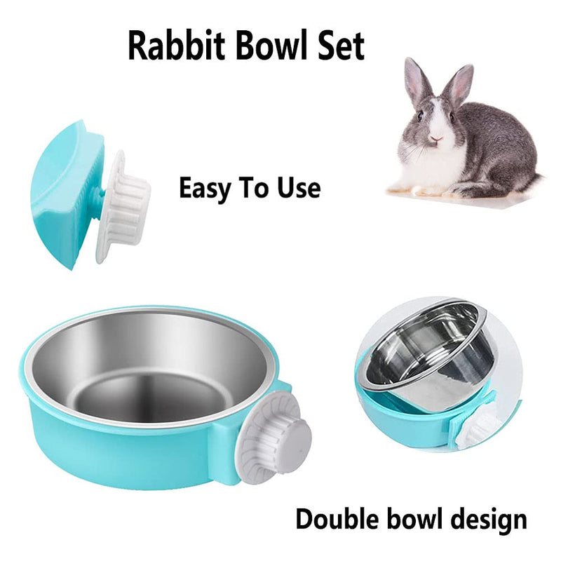 Rabbit Bowls Set, Pet Bunny Food Bowls Small Animals Cage Bowl and Stainless Steel Hanging Water Food Feeder Bowls for Big Bunny Food Dish - PawsPlanet Australia