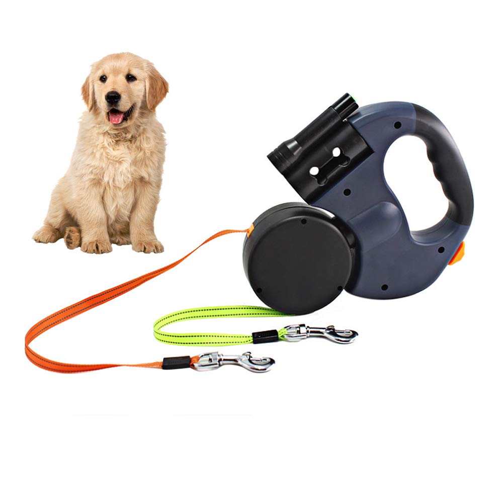 Gobesty Double Retractable Dog Lead, 3M Flexible Retractable Dog Lead Double Lead for Two Dogs with LED Light and Bin Box for Two Dogs (Less than 11.4 kg (25 lbs) per dog) - PawsPlanet Australia