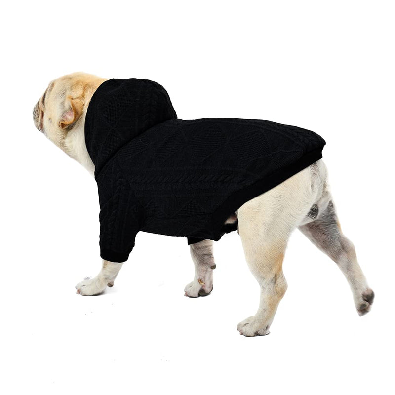 meioro Pet Dog Clothes Soft Dogs Knitwear Coat Hooded Dog Sweater Dog Knit Jumper with Zipper Pet Clothing Warm Winter Puppy French Bulldog Pug (Black, XS) Black - PawsPlanet Australia