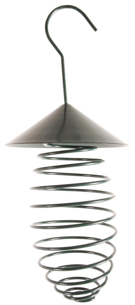 Esschert Design Futterfeder mit Dach, hängend, Gefäß für Futterbälle, Futterkugeln, Metall, mit Hacken, Höhe 24 cm, dunkelgrün - PawsPlanet Australia