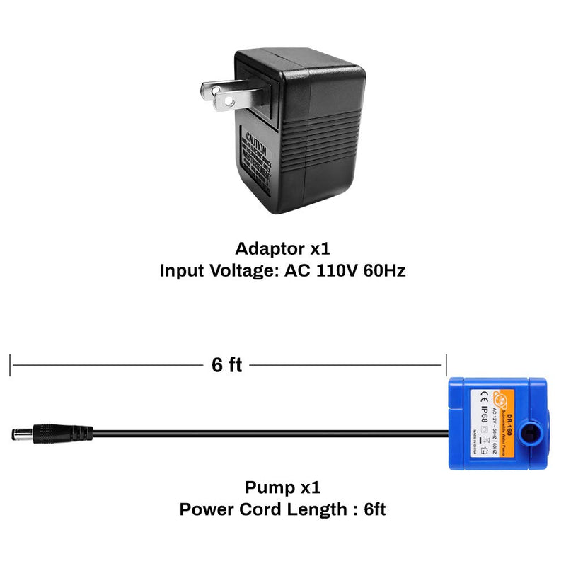 Veken Replacement Pump for Cat Water Fountain Pet Fountain Ultra Quiet Long Lifespan Water Pump with Adaptor and 6 ft Power Cable - PawsPlanet Australia