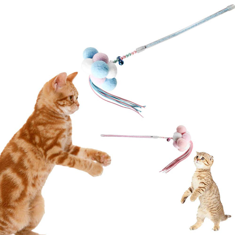 Golden Apple 2Pcs Cat Toys Wand Teaser Interactive Cat Stick with Tassel Bells Kitten Having Fun Exercise Playing - PawsPlanet Australia