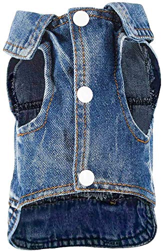 Companet Breathable Pet Clothes,Soft and Cool Summer Clothes for Small Medium Dogs Cats,Dog Jeans Jacket Cool Blue Denim Coat Small Medium Dogs Cats Lapel Vests Classic Puppy Blue Vintage Washed Clothes X-Small - PawsPlanet Australia