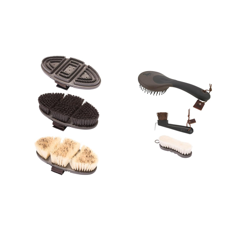 Animalon basic set | Brush brush, curry comb, root brush, tail & mane brush & hoof brush | Basic equipment for daily horse care (brown) brown - PawsPlanet Australia