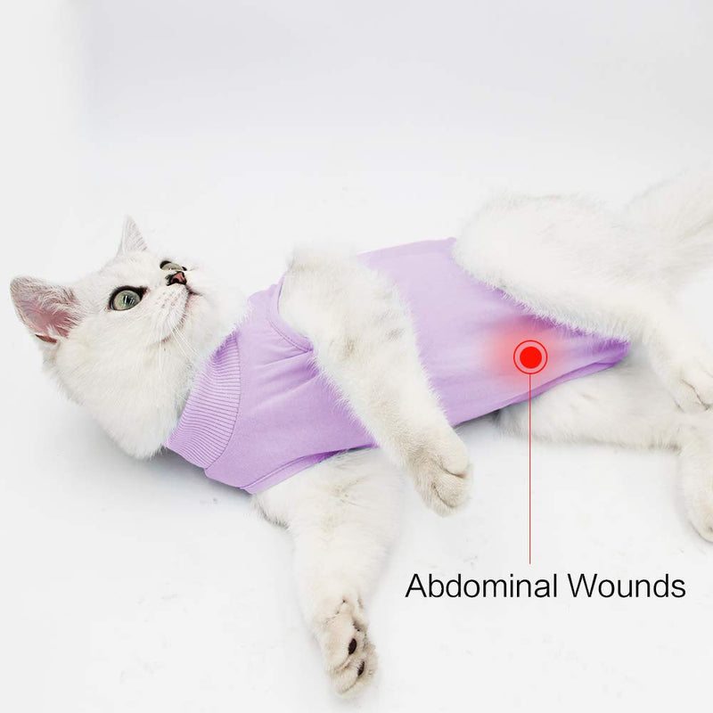 HEYWEAN Cat Surgery Recovery Suit Pet Clothing E collar Alternative After Surgery Wear Anti Licking Wounds Medical Pet Shirt S (Pack of 1) Purple - PawsPlanet Australia