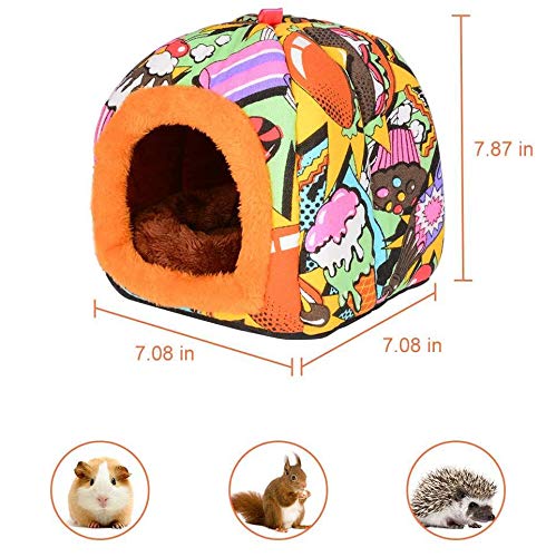 PETLOFT Small Animal Hideaway Bed, Warm Winter Bed Hut Hooded Cave Pet House Sleepers for Small Animals Hamster Gerbil Squirrel Guinea Pig Chinchilla with Removable Cushion - PawsPlanet Australia