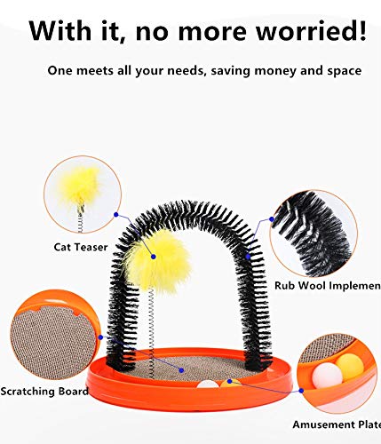 JUILE YUAN 4 in 1 Multifunction Self Grooming Cat Arch- Bristle Ring Brush and Carpet Base Groomer, Massager, Scratcher for Controlling Shedding, Healthy Fur and Claws style 1 - PawsPlanet Australia