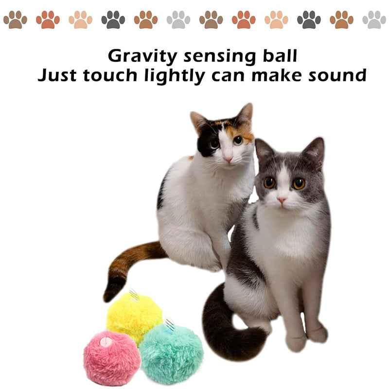 Chirping Balls Cat Toys with Fluff, 3 PCS Catnip Toy Ball, Realistic Animal Sound for Bird, Frog and Cricket, Interactive Cat Ball, Gravity Sensitivity Ball, Funny Kitten Hunting Toy Ball - PawsPlanet Australia