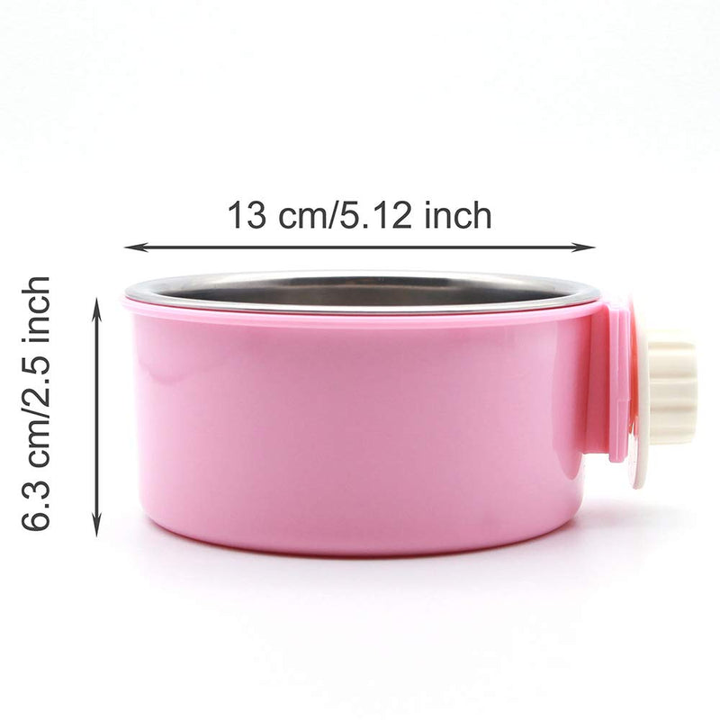 [Australia] - UNIEVE Crate Dog Bowl,Pet Puppy Food Water Bowl,2 in 1 Plastic Bowl&Stainless Steel Bowl,for Dogs,Cats,Birds,Cats and etc. Pink 