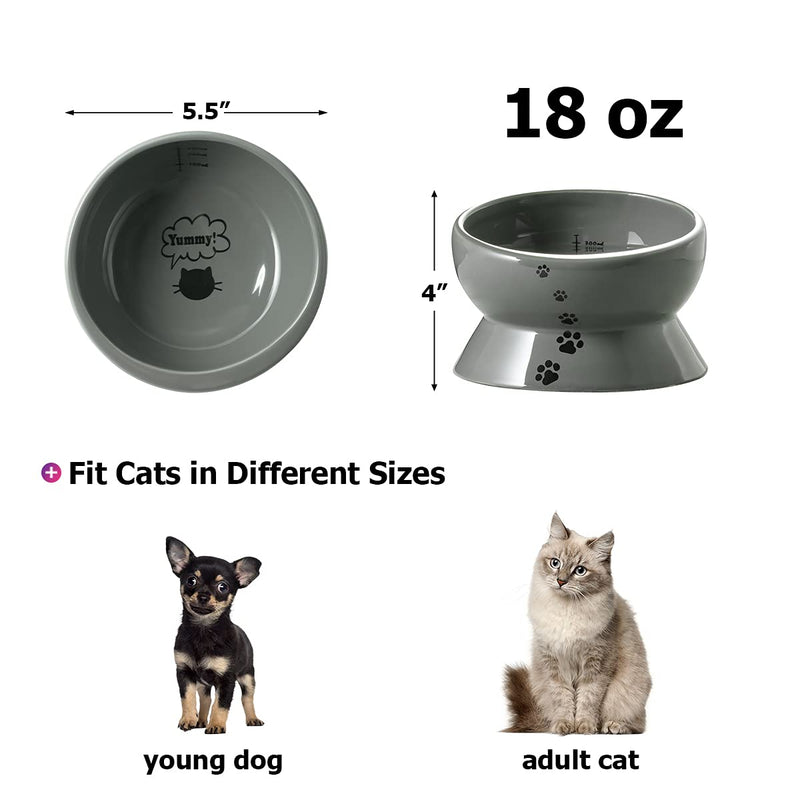 Y YHY Elevated Cat Food Bowl, Raised Pet Food and Water Bowl, Cat and Small Dog Bowl, Tilted Ceramic Cat Water Bowl No Spill,15oz, Dishwasher Safe Grey - PawsPlanet Australia