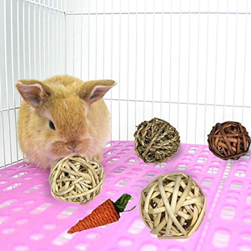 Bunny Grass Mat Woven Bed Mat,Rabbit Digging Hay Straw Resting Basket Bedding Nest,Fun Small Animals Play Balls Rolling Chew Toys Gnawing Treats for Guinea Pig Hamster Chinchilla Parrot (Rabbit love) Rabbit love - PawsPlanet Australia