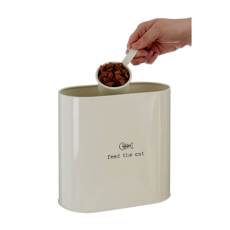 Premier Housewares Adore Pets Feed The Cat Food Storage Bin with Spoon, 2.8 L - Cream 2.8 Litre - PawsPlanet Australia