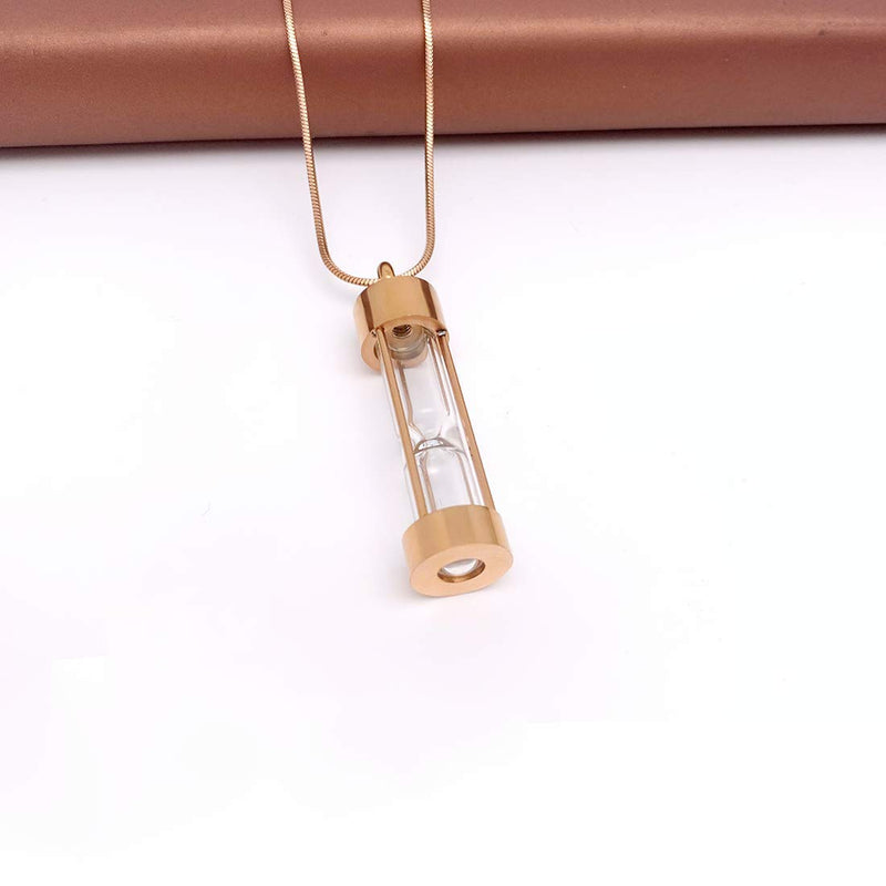 [Australia] - LYFML Cylinder Hourglass Cremation Jewelry Urn Necklace for Ashes for Pet for Human, Memorial Pendant Made of Titanium Steel, Come with Filling Kit Support for Customization Rose gold 