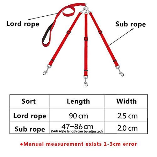3 Way Dog Leash + Foldable Travel Liner Nylon Adjustable Clutch No Tangle Detachable 3 in 1 Multiple Dog Leash with Soft Padded Handle (Red) Red/Excursion Solid Color (Getaway Solids) - PawsPlanet Australia
