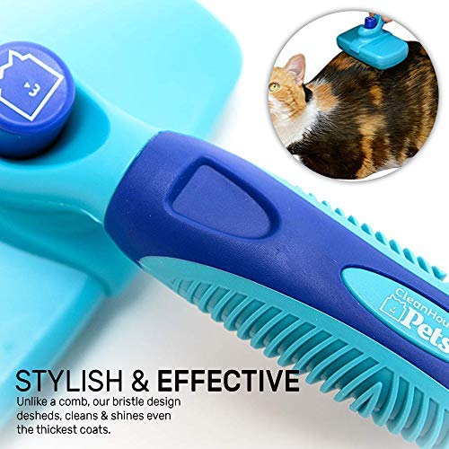 [Australia] - CleanHouse Pets Cat and Dog Hair Brush - No More Shedding | Easy Self Cleaning Button! All Pet Sizes, Small to Large. Pro Grooming Slicker Brushes, Removes Loose Hairs, Tangles, Cleans & Desheds blue 