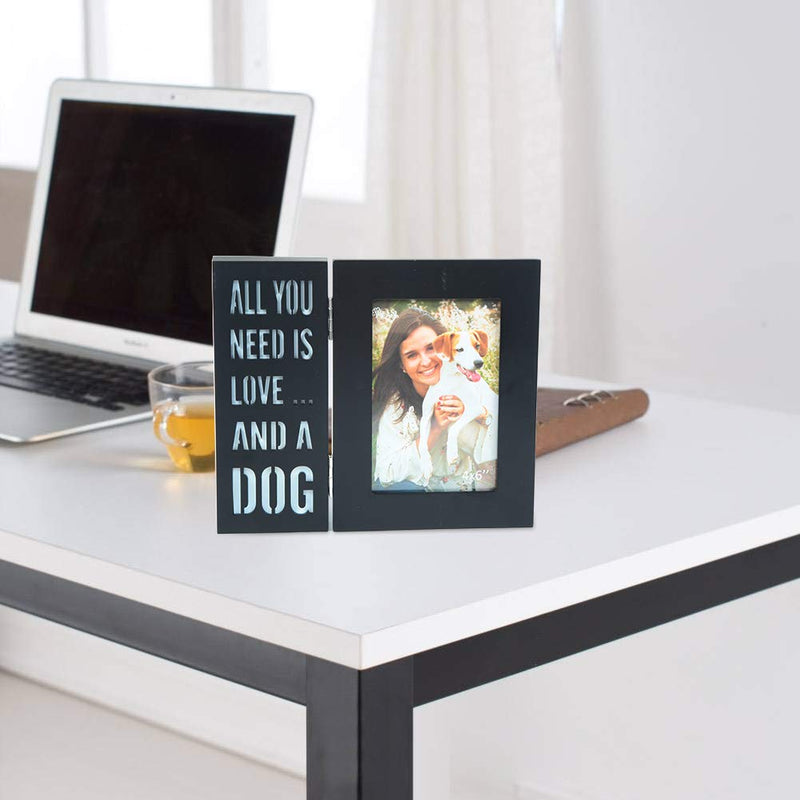 [Australia] - YEASL Wood Dog Picture Frame - 4x6 Inch Light Up Pet Picture Frame for Dog and Cat Memorial Gifts All You Need is Love and A DOG 