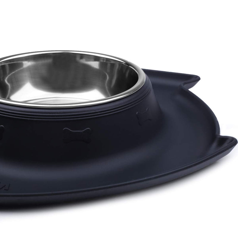 [Australia] - Vivaglory Puppy Bowls, 2 Pack Small Stainless Steel Dog Bowl for Food and Water with Spill Proof Pet Feeding Mat 6.5 oz x 2(Fish) Black 