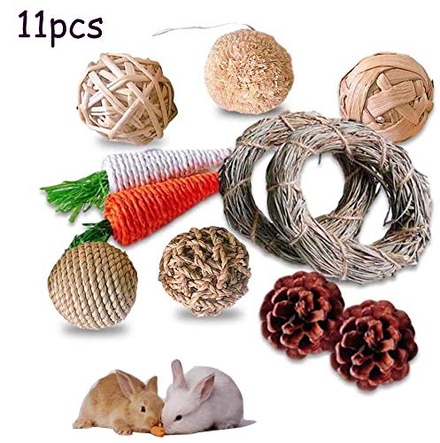 YANGWX 11 Pcs Rabbit Hamster Chew Toys, Small Animal Activity Play Chew Toys for Cleaning Teeth, Rattan Woven Straw Fun Toys Bite Filler for Bunny Hamster Guinea Pigs Gerbils L:11PCS - PawsPlanet Australia