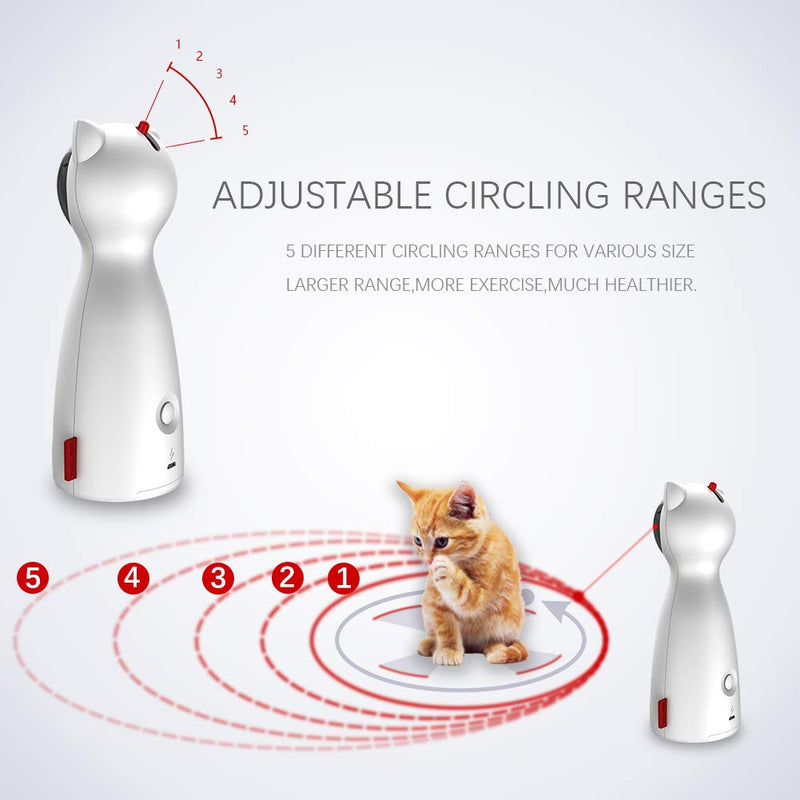 [Australia] - Yvelife Cat Laser Toy Automatic,Interactive Toy for Kitten/Dogs - USB Charging,Placing Hign,5 Random Pattern,Automatic On/Off and Silent (P01), White, Medium 