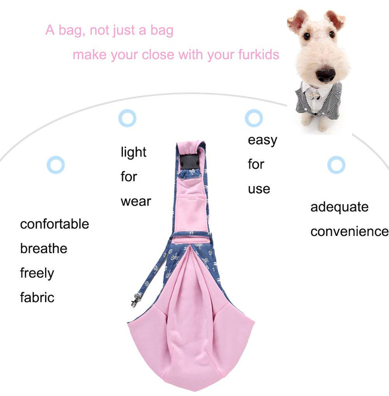 [Australia] - Hyan Dog Cat Carrier Sling Backpack Bag Adjustable Shoulder Strap(Up to 80cm) Small Hand Free Pet Puppy Outdoor Travel Bag Reversible Tote (Pink) 