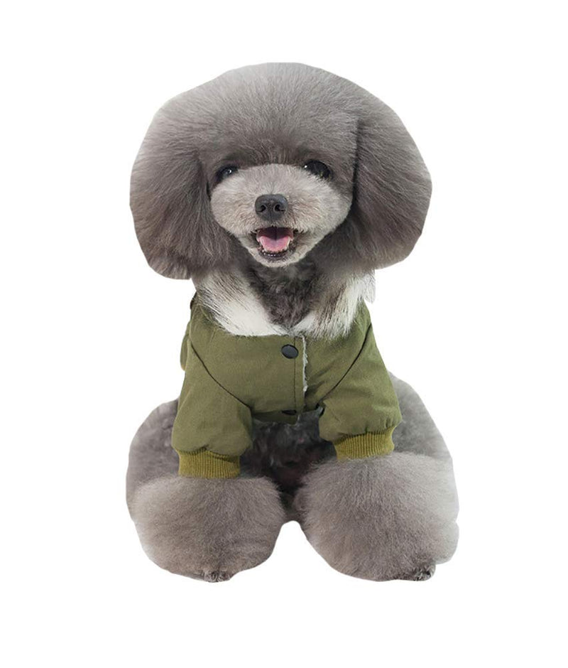 Izefia Dog Coat Hoodies Work Clothes Thickened Dog Overall Dog Military Uniform Army Hoodie Sweater Cotton Jacket for Small Dog Medium Dog Cat (Green,L) L Green - PawsPlanet Australia