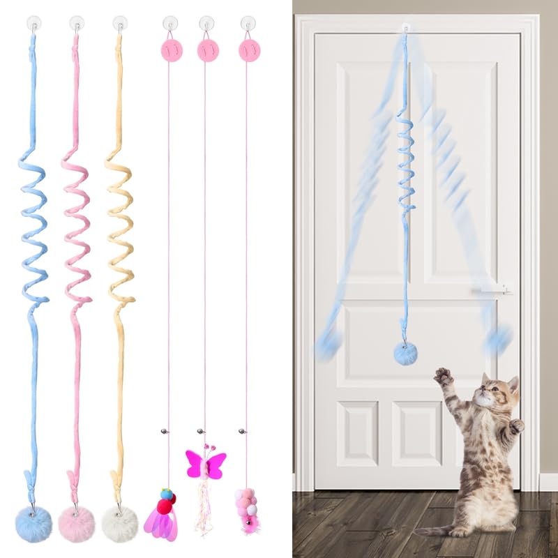 Bestomrogh Pack of 6 Cat Toys Self-Employment Hanging Door Frames, Adjustable Teaser Toy with Bell, Interactive Toy for Indoor Kitten Chase - PawsPlanet Australia