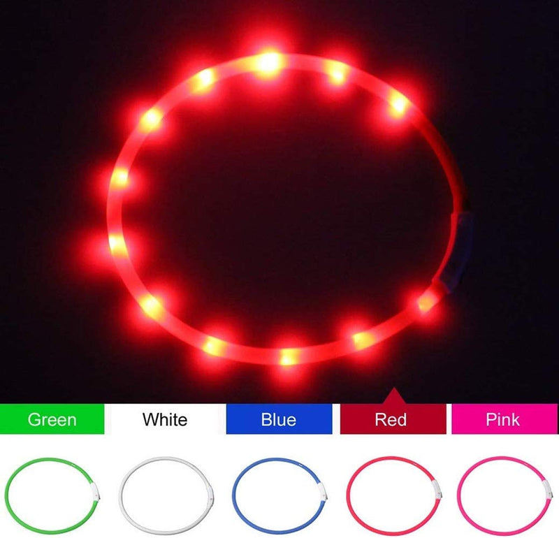 Leeko LED Dog Collar, USB Rechargeable LED Dog Collar Pet Safety Silicone Flashing Collar, with 3 Glowing Modes and Adjustable Size, for All Dog, Cat and Pets,70CM (Red) Red - PawsPlanet Australia