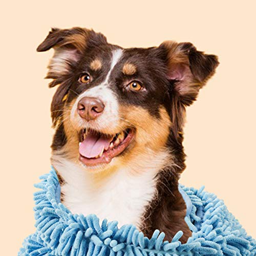 Patas Lague Luxury Absorbent Dog Towel, 35x15 Extra Large Microfiber Quick Drying Dog Shammy with Hand Pockets Pet Towel for Dog and Cat, Machine Washable 24'' x 14'' Blue - PawsPlanet Australia