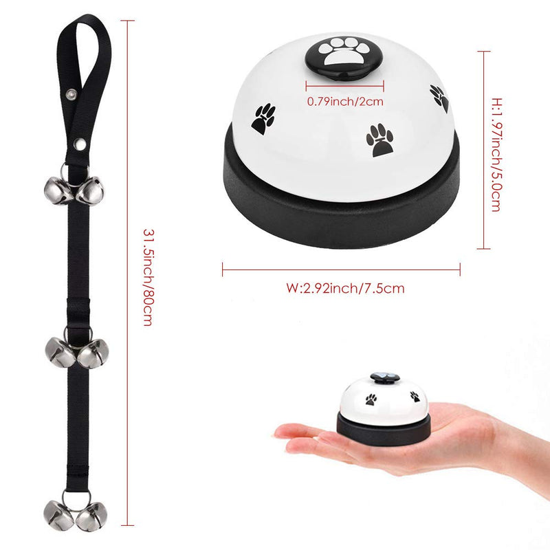 SlowTon Pet Bell, 2 Pack Metal Bell Dog Training with Non Skid Rubber Bottoms Dog Door Bell for Potty Training Clear Ring Pet Tool Communication Device for Small Dogs Cats Black Strape+White - PawsPlanet Australia