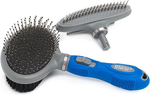 Friends Forever Dual Side 2 in 1 Pet Grooming Combo - Deshedding, Pin Bristle Dog Brush + Undercoat Rake & Comb Dogs Cat, Pet Supplies Tool Kit - PawsPlanet Australia