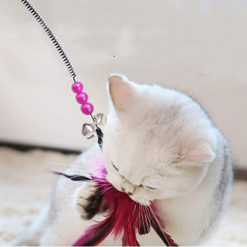 Cat Toy Cat Dangler Toy Training Telescopic Interactive Retractable Natural Feather Wand Cat Toy with (6 Packs) - PawsPlanet Australia