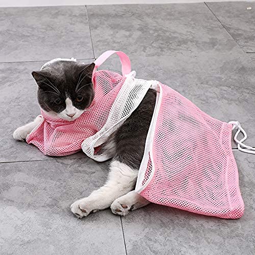 Juman Cat Shower Bag Anti-Bite and Anti-Scratch Cat Grooming Mesh Bag for Bathing, Nail Trimming, Medicine Taking,Injection,Adjustable Multifunctional Breathable Restraint Bathing Bag Green - PawsPlanet Australia