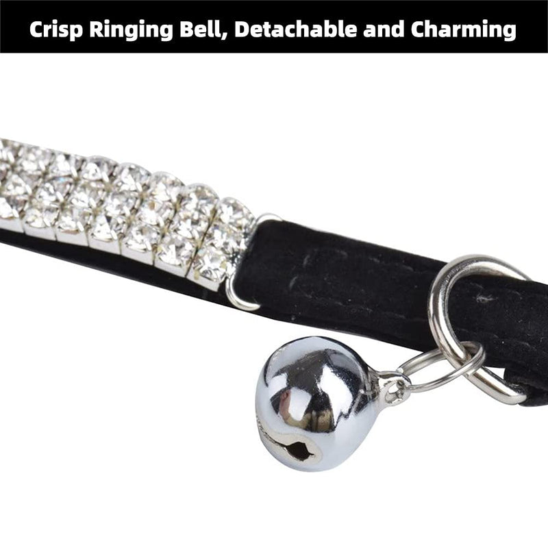 BINGPET Adjustable Cat Collar Soft Velvet Safe Collars Bling Diamante with Bells Black - PawsPlanet Australia