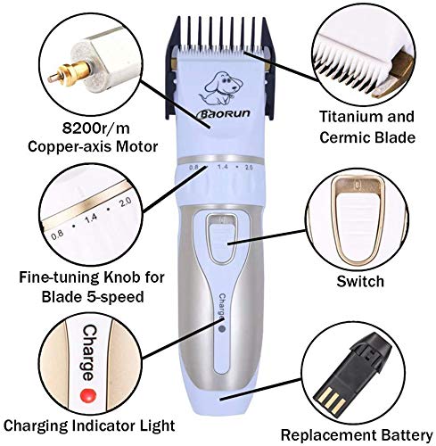 [Australia] - Maxshop Pet Grooming Clippers, Professional Quiet Rechargeable Cordless Pet Hair Clippers with Comb Guides Scissors Stainless Steel Blades Kit for Dogs Cats,Pets Long Short Hair Shave 