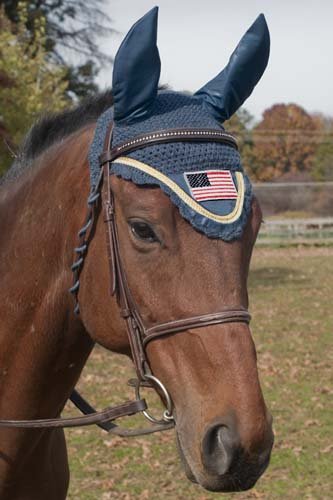 Paris Tack Patriotic Flag Crochet Ear Nets, Navy, Pony - PawsPlanet Australia