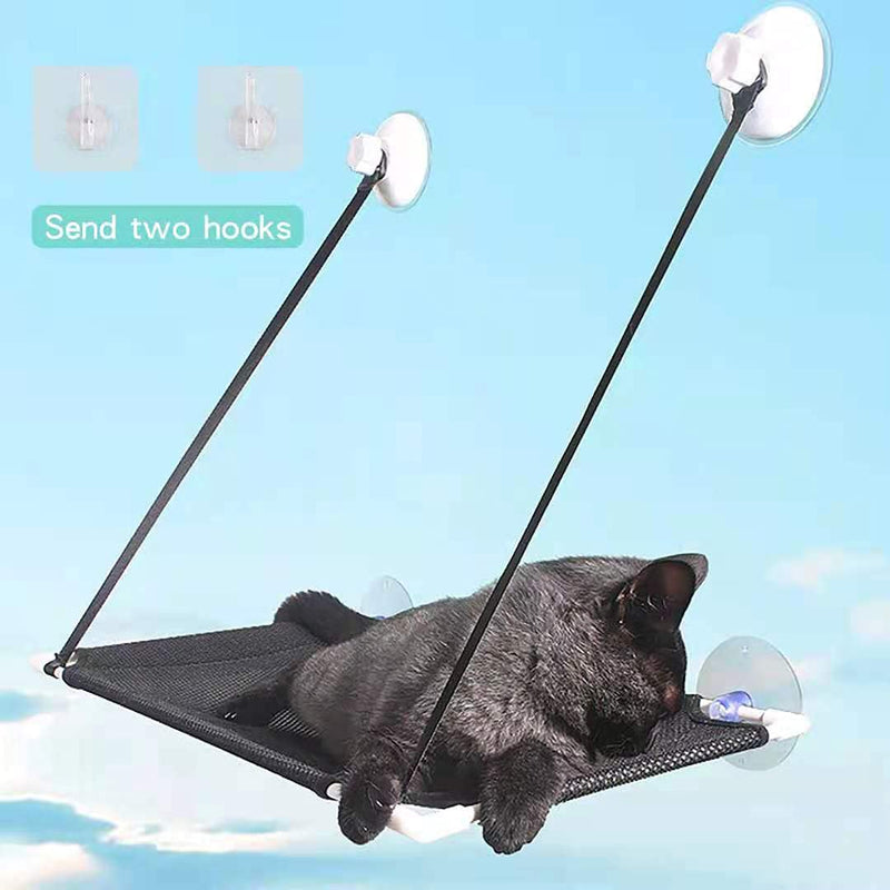 SUPFAKE Cat Window Hammock Seat Cat Window Perch Bed Heavy Duty Screw Suction Cups Cat Resting Seat Breathable Washable Mesh Durable Frame Sturdy Cat Holds Up to 22 Lbs single layer Black - PawsPlanet Australia