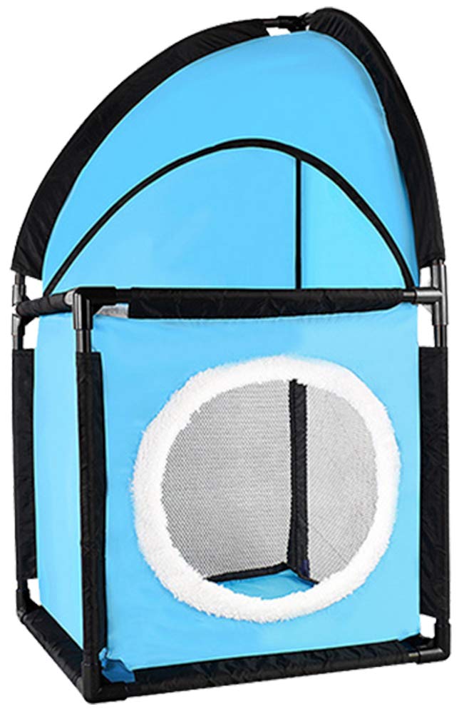 [Australia] - Portable Cat Condo - Two Tier Corner Cat House - Kitty Furniture With Plush Hammock Bed - Breathable Soft Material For Jumping Climbing Play Sleeping - Great For Travel - Kitten Approved Light Blue 