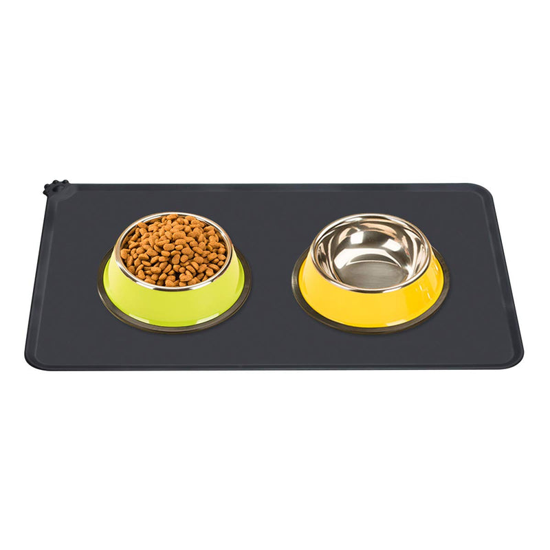 YUDISEN Dog and Cat Silicone Food Mat, 19''x12'' Waterproof Pet Placemat and Non Slip Silicone Pet Feeding Mat for Food and Water Bowls, Feeding Tray To Keep Your Floor Clean (Black) Black - PawsPlanet Australia