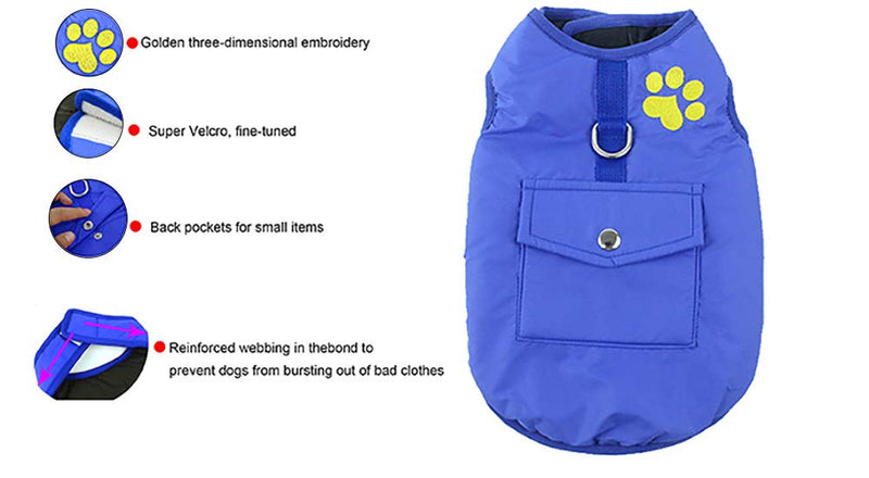 Morezi Winter Waterproof Dog Vest Coats Fleece Dog Jackets,Warm Reversible Outwear for Small Medium Large Dogs Cats - Blue - M - PawsPlanet Australia