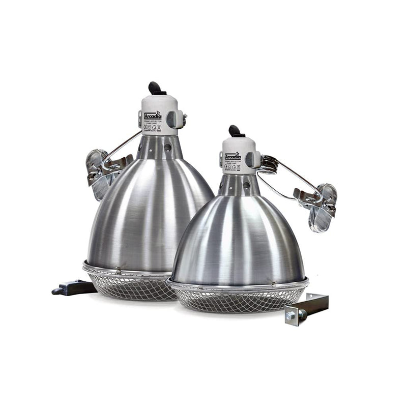 Arcadia Reptile - Reflector Clamp Lamp - Stainless Steel - Includes Ceramic Holder & Bolt Through Locking System, Safety Mesh, Viv Adapter & Hanging Wire - E27 – 8”/ 20cm - Easy To Fit - PawsPlanet Australia
